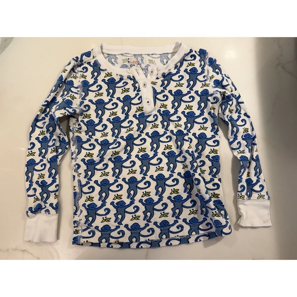 Roller Rabbit Signature Blue Monkey 100% Pima Cotton Henley Pajama Top 4 Years
